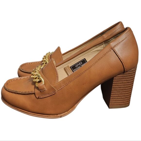 Jones New York Cyri in Camel Gold Chain Slip on Womens Block Heel, Size 6 - Picture 2 of 13